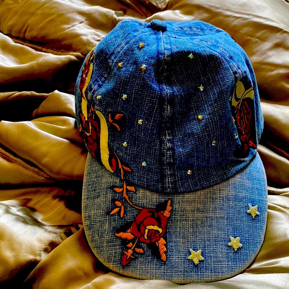Bejeweled Swarovski Crystals Limited Edition Embroidered Denim Logo Baseball Cap